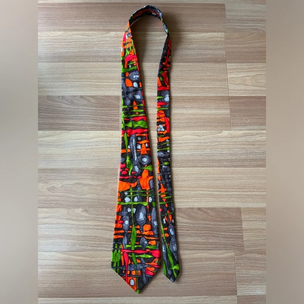 Vintage Abstract Print Necktie Multicolor Retro Pattern